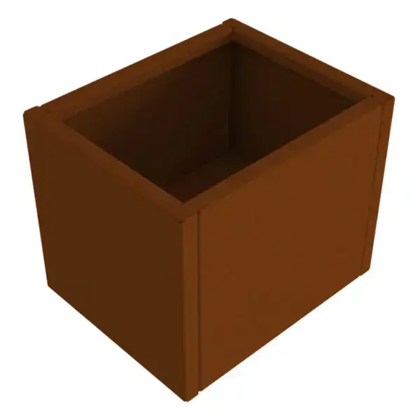 Kvadratisk højbed i cortenstål på en hvid bund